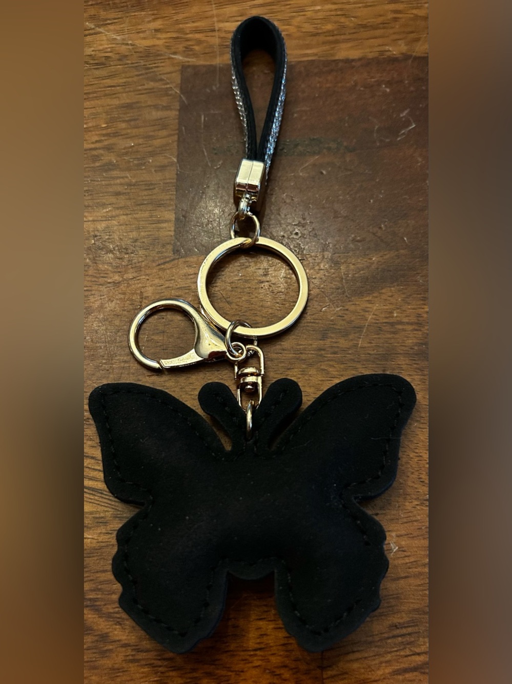 Fashion Jewelry Black Butterfly Keychain Bag Charm w/White and Pink Rhinestones - Picture 2 of 2